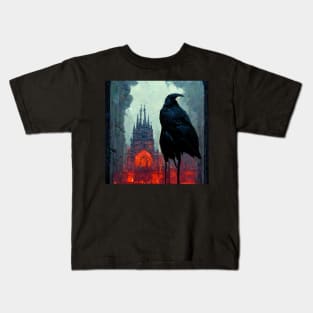 Raven Gothic Church Painting Kids T-Shirt